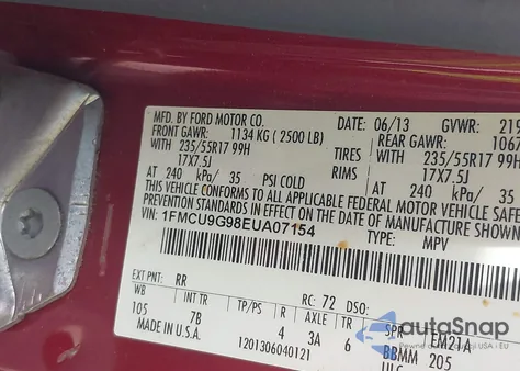 2014 Ford Escape Se from USA, damaged, VIN 1FMCU9G98EUA07154